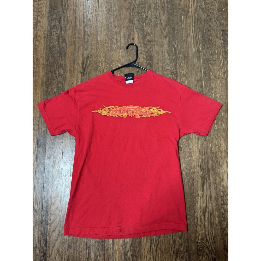 Harley Davidson Mens Large Red Flame Logo Graphic T-Shirt Made In USA Biker Tee
